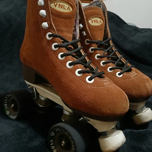 Women's Brown Suede Roller Skates - Picture 2 of 6